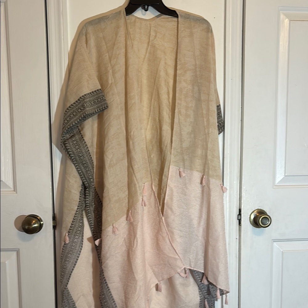 Beige and Pink Tassel Shawl